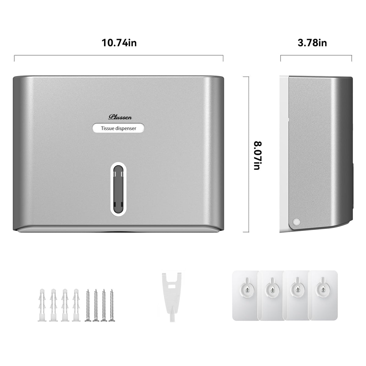 PLUSSEN Paper Towel Dispenser Wall Mount, Adhesive No Drilling Multifold Trifold C Fold Commercial Hand Towel Dispenser,Silver