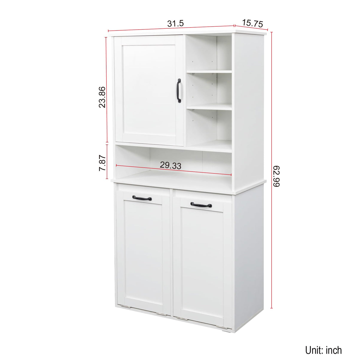 KEIKI 62.99'' H Laundry Cabinet with Doors and shelf, Tilt-Out Laundry Hamper, Multiple Storage Space, Freestanding Style, Open Shelve, Adjustable Shelf, White, (Style C)