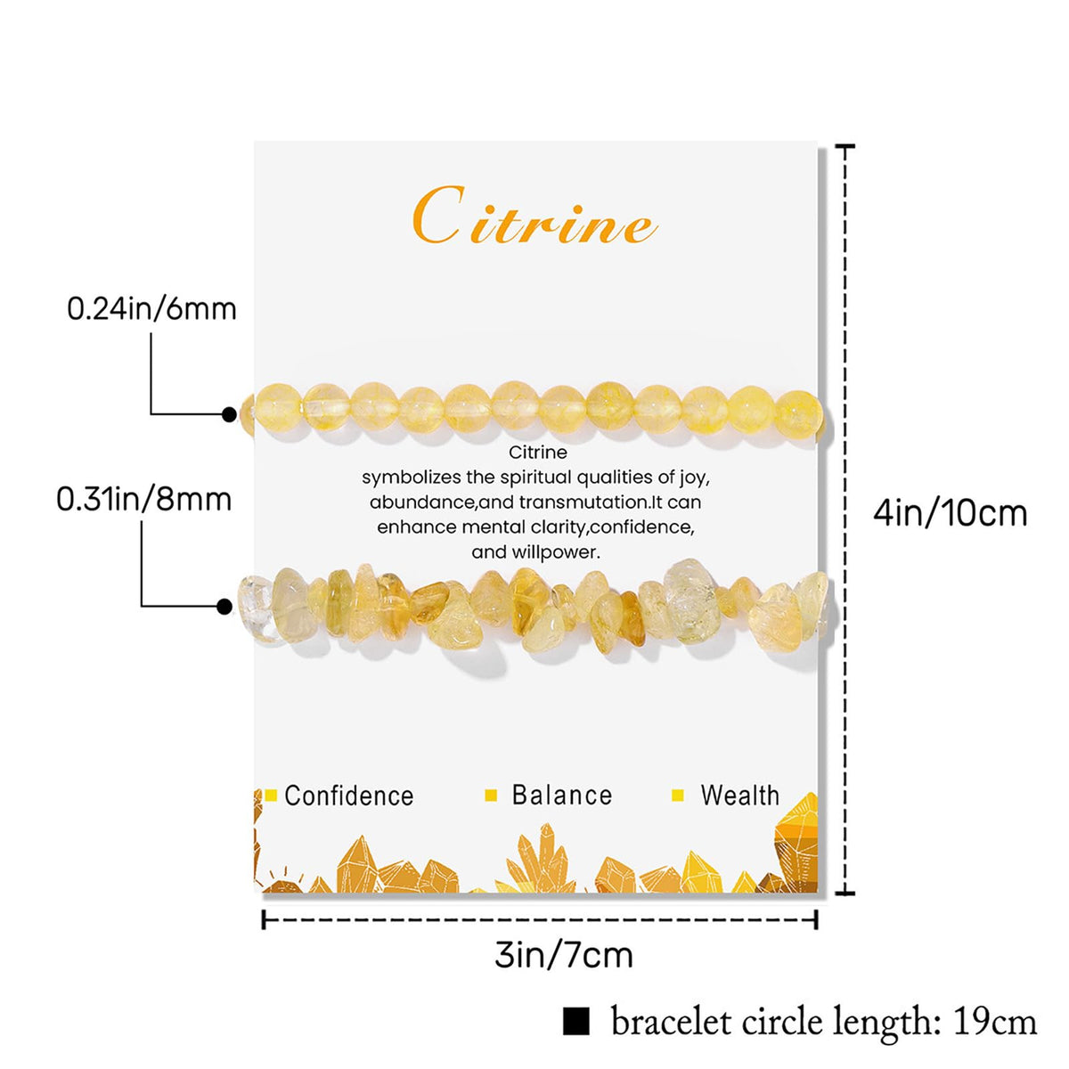 Lit Wall 2Pcs Citrine Bracelet for Women Real Crystal Yellow Citrine Bracelet Natural Stone Bracelet Citrine Crystal Bracelet Stretch Gemstone Bracelets Citrine Jewelry for Women