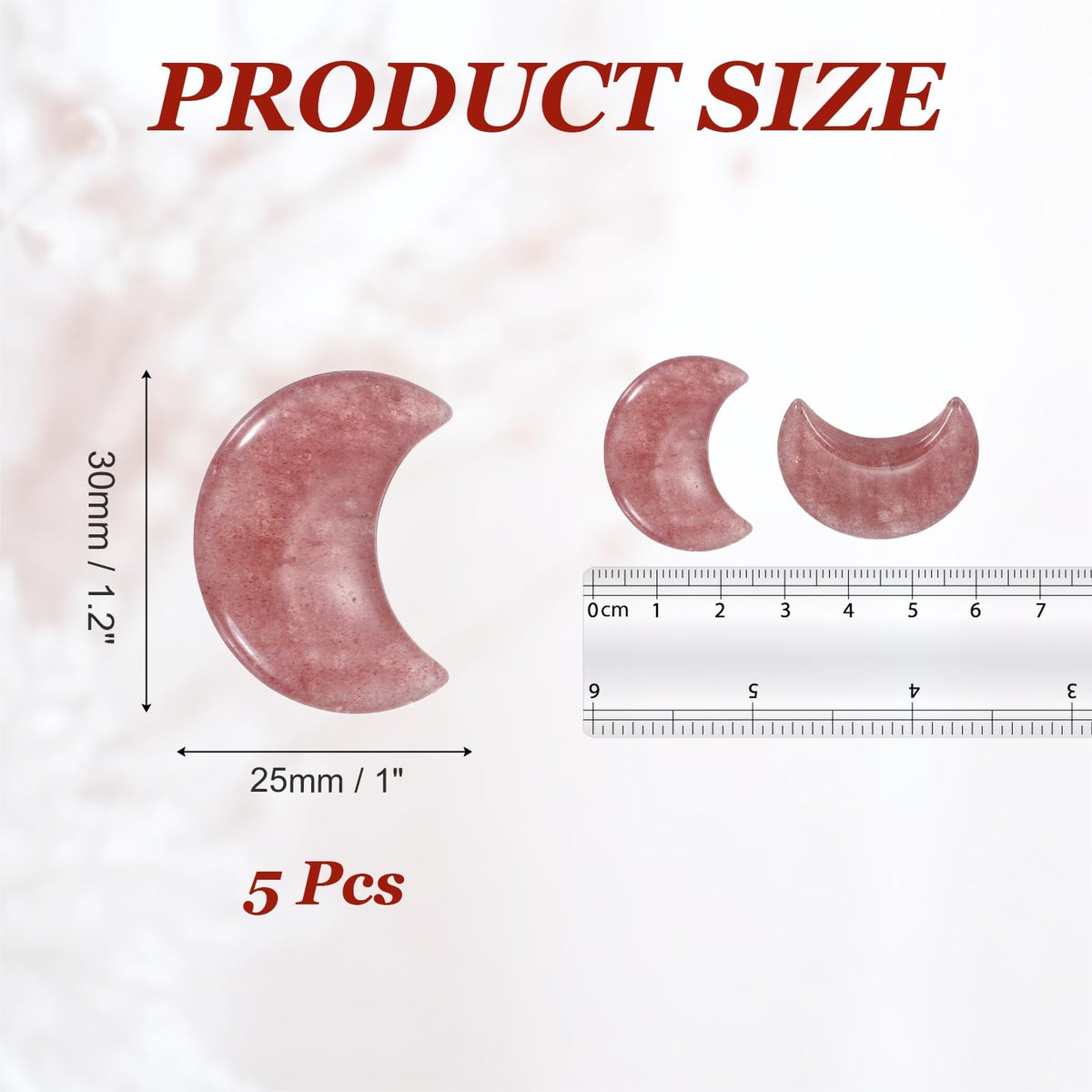 MECCANIXITY 5 Pcs Moon Crystal Worry Stone, 1.2 Inch Length Natural Strawberry Quartz Moon Gemstone Bulk, Carved Pocket Stones for Meditation Balancing Pendant Decor