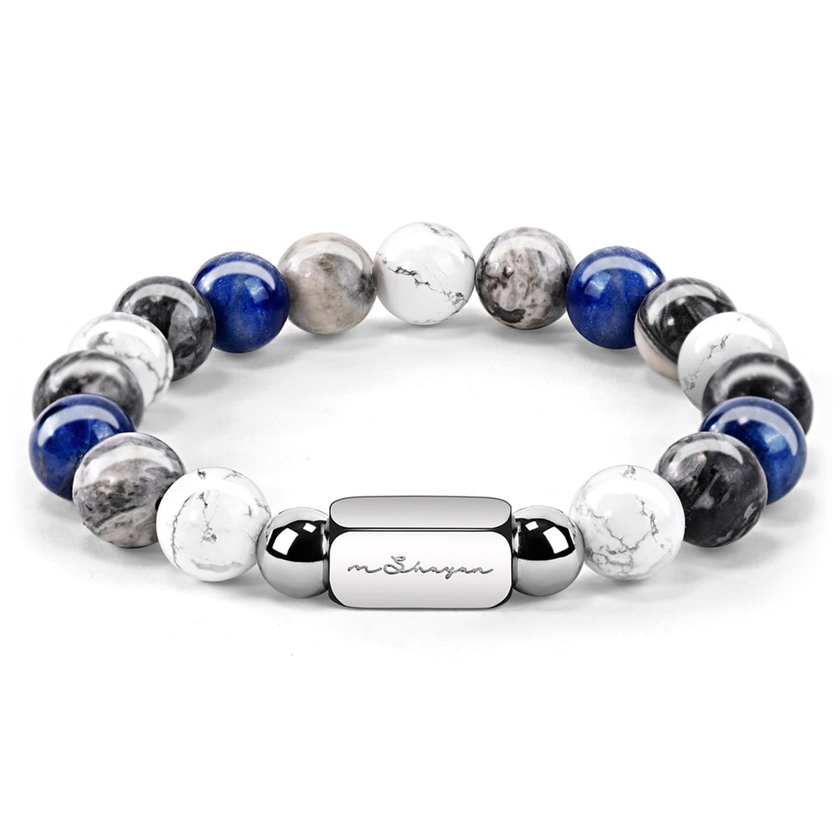 Howlite Natural Gemstone Bracelet for Men, Map Gemstone and Blue Vein Gemstone for Teens Gifts, 10MM Men's Elastic Adjustable Beaded Bracelets for Men, Handcrafted Gifts For Anniversary,Christmas.