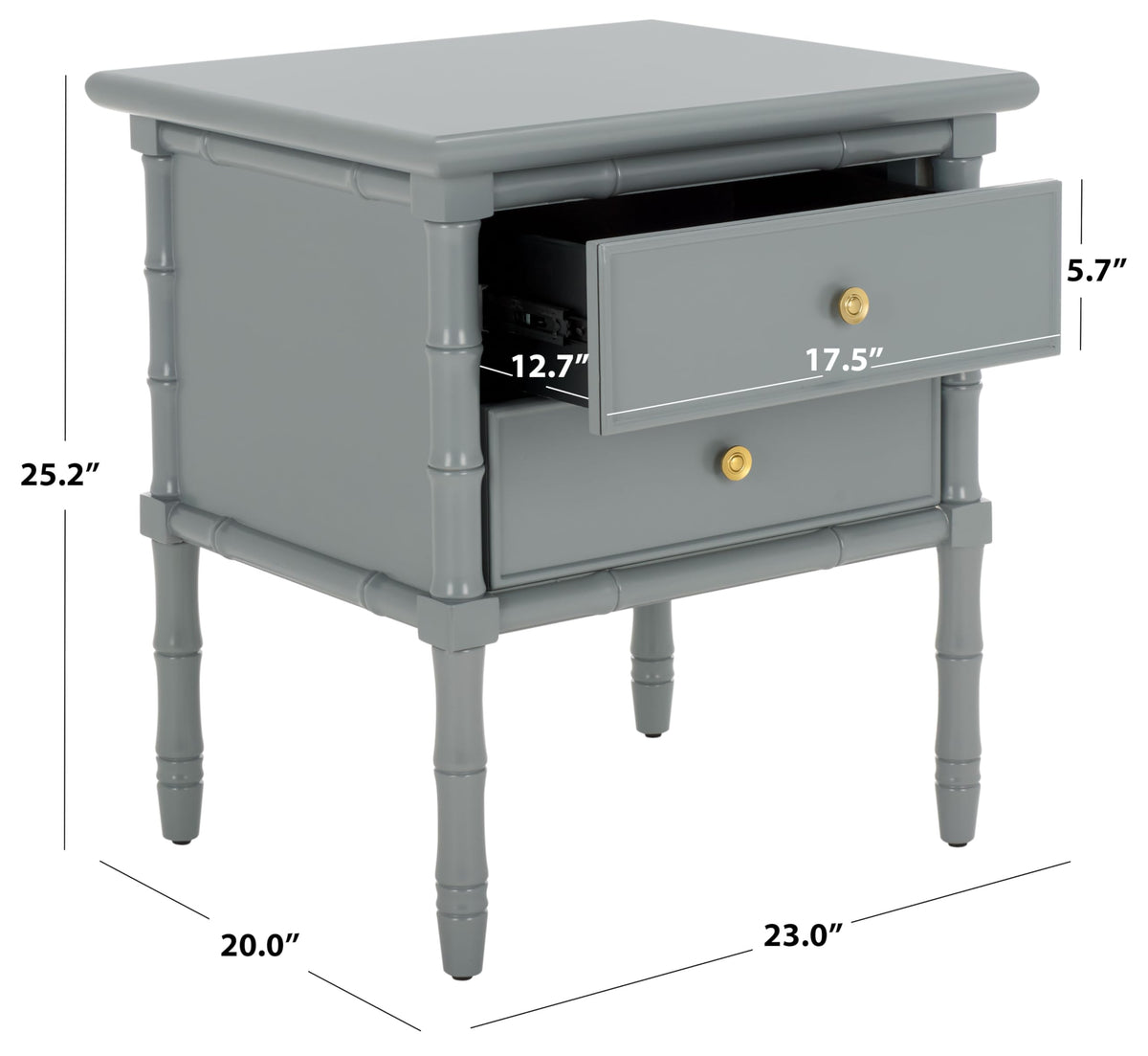 SAFAVIEH Furniture - Niah 2-Drawer Nightstand - Grey & Gold - Wood - Glam Hardware Design - Ideal for Bedroom, 23"W x 20"D x 25.25"H (NST3501C)