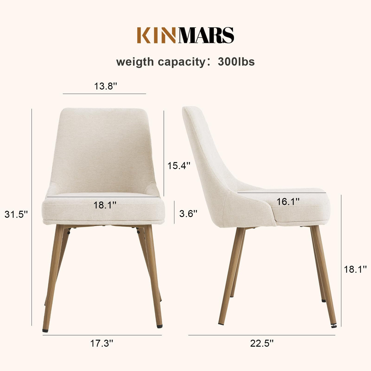 kinmars Modern Upholstered Dining Chairs Set of 4 with Thick Seat Cushion and Curved Back, Fabric Farmhouse Dinner Chair for Kitchen, Dining Room,Cafe (Fabric - Beige, Set of 4)