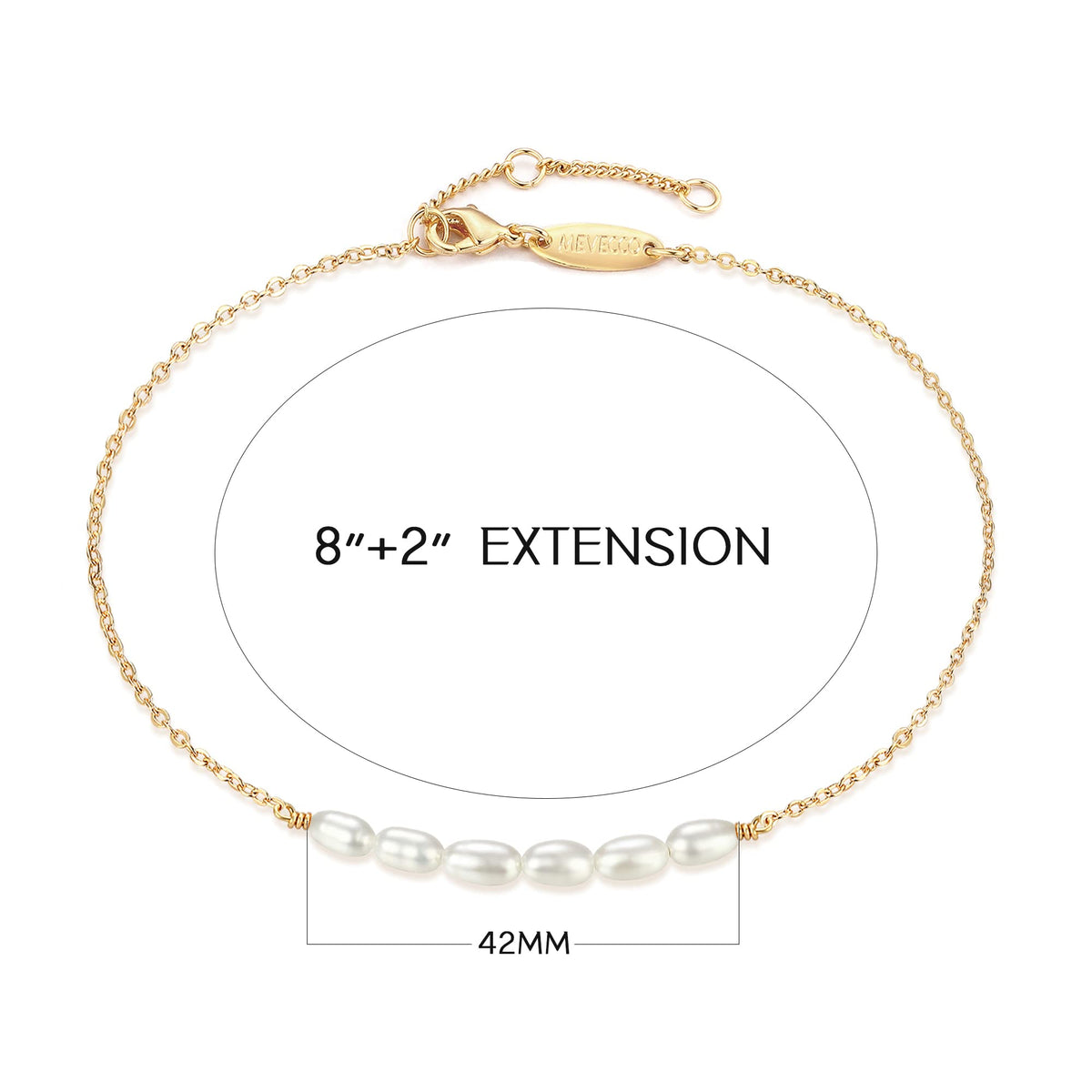 MEVECCO Women Gold Anklet Boho Delicate Handmade 18k Gold Plated Dainty Beach Pearl Foot Chain Ankle Bracelet Adjustable Wafer Anklet for Women ANK-Pearl