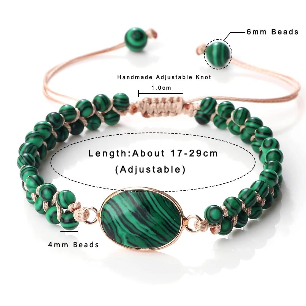 "SS Boutique" Green Malachite Healing Bracelet, Handmade Braided Gemstone Bangle for Meditation, Energy, Spiritual Protection & Mental Balance - 1pc Yoga Bracelet with Premium Gift Box