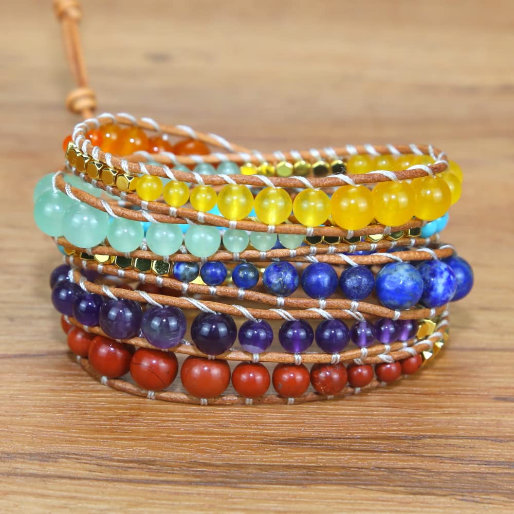 ZOSOJONA Handmade Boho Wrap Bracelet For Women Adjustable Nature Stone Turquoise Crystal Beaded Bracelets