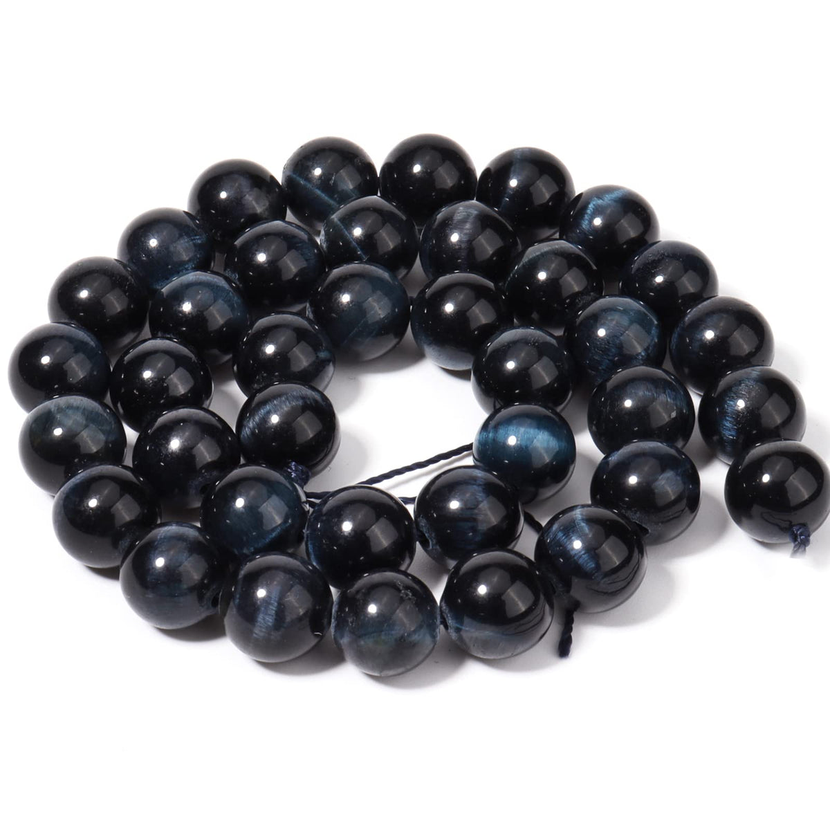 35pcs 10mm Natural Blue Black Tiger Eye Gemstone Beads Energy Healing Crystal Round Loose Stone Beads for Jewelry Making, DIY Bracelets Necklaces