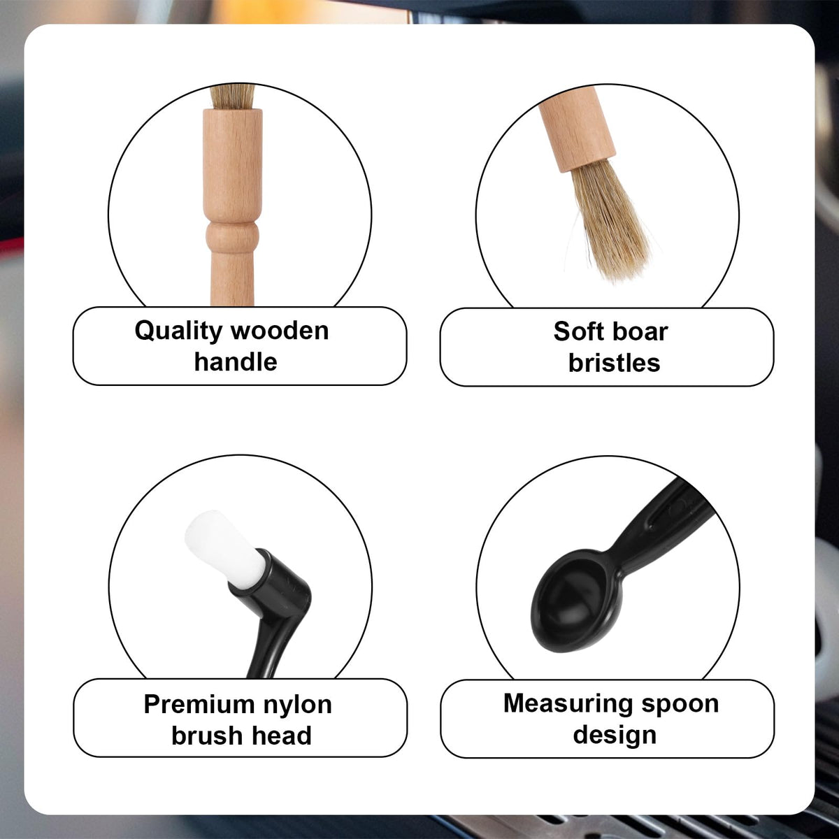 8pcs Coffee Cleaning Brush Set, Espresso Machine & Grinder Cleaning Brushes Long Handle Flexible Brush Cleaner and Scoop Tool for Clean Coffee Maker Grinder Brew Head and Barista Accessories