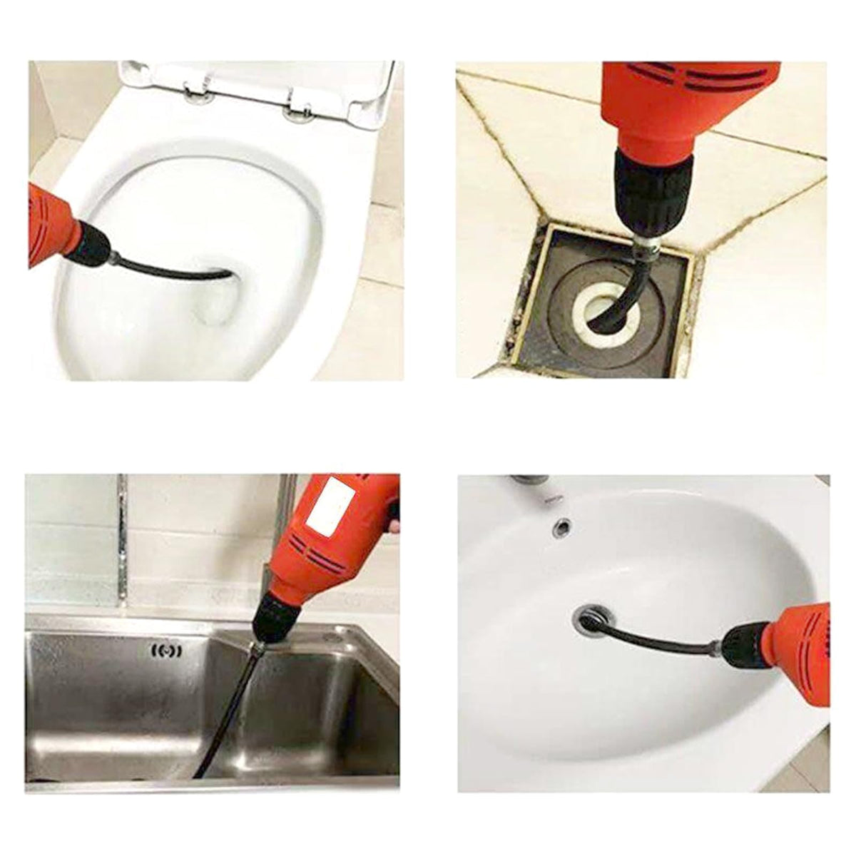 10mm Heavy-Duty Drain Auger Snake Cable with Drill Adapter - 6.5Ft/2M Flexible Plumbing Clog Remover for Kitchen, Bathroom, Toilet, Shower Sink & Pipe