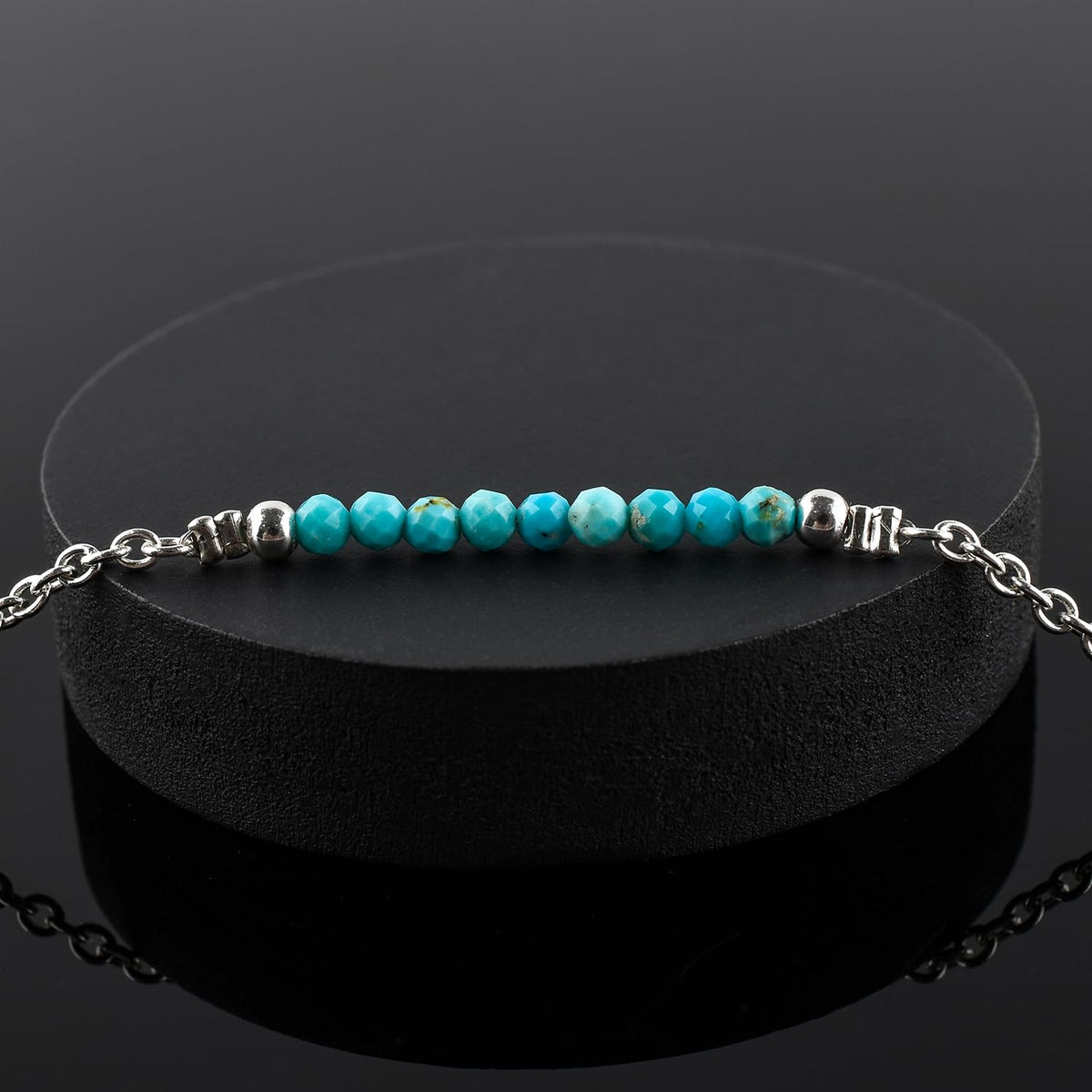 YANARA Turquoise Ankle Bracelet for Women Jewelry, Natural December Birthstone, Gemstone Beads, Handmade Dainty Anklet 9"+1.25" inch, 3mm Rounds, Chakra Energy Crystals, Silver Plated Chain
