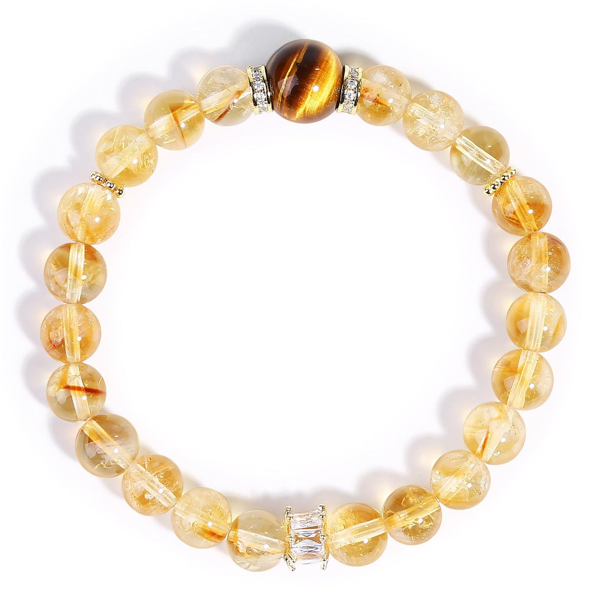 Magiriam Citrine Crystal & Tiger’s Eye Stretch Bracelet with Zircon Inlay | 17CM Comfortable Elastic Fit | Healing Gemstone Bracelet Single Circle-Gift for Women Lady and Friends