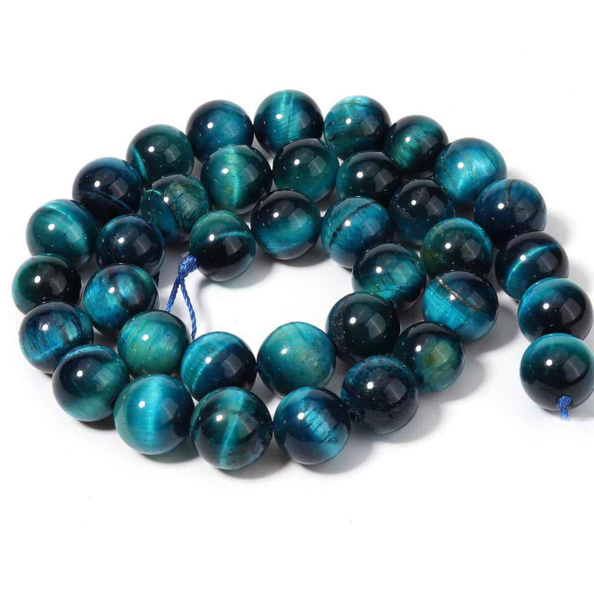 60pcs 6mm Natural Aquamarine Tiger Eye Gemstone Beads Energy Healing Crystal Round Loose Stone Beads for Jewelry Making, DIY Bracelets Necklaces