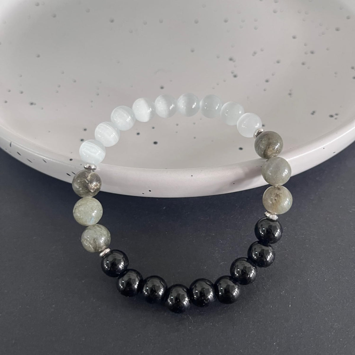 TUBIANCA Obsidian Labradorite Cat Eye Stone Bracelet – Natural Healing Crystal Energy Jewelry for Protection, Balance & Positive Energy – Handmade Gemstone Beaded Bracelet for Men & Women