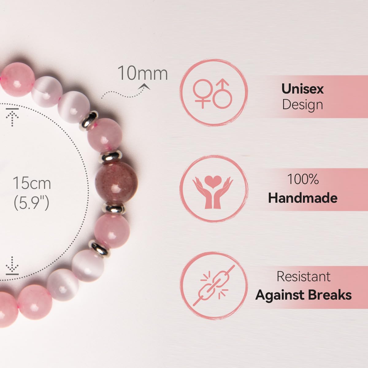 RONYOSTING Christmas Gift Pink Rose Quartz Bracelet for Daughter - Back to School Gifts for Girl Healing Love Crystal Jewelry,Cuarzo Rosa Beaded Charm