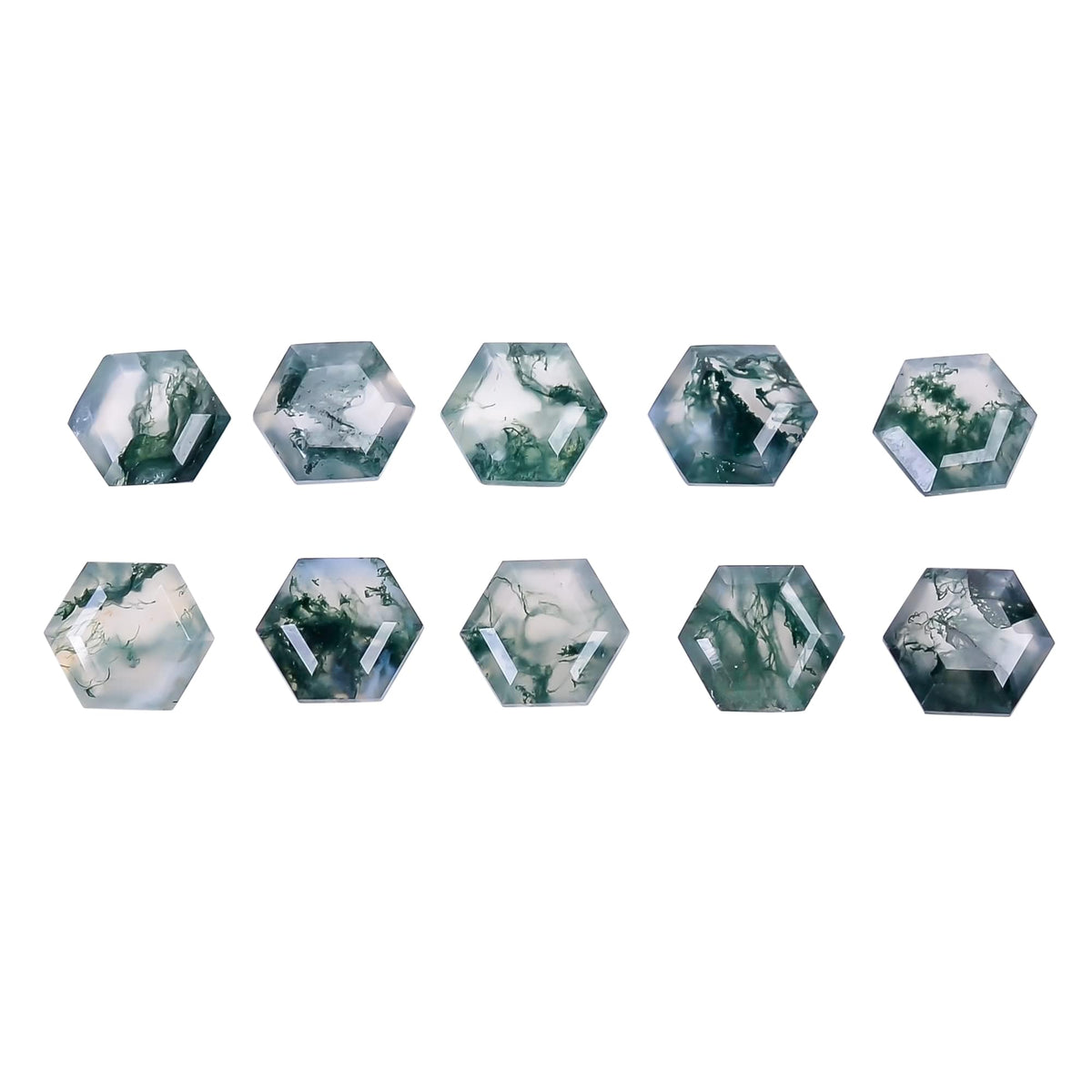 4pcs, 7X7X4mm Natural Moss Agate Hexagon Shape-Step Cut Gemstone Wholesale Lot, Jewelry Making Loose Gemstone, Polished Minerals, DIY, Wire Wrapping, Healing Crystals, Bulk Gemstone Deal