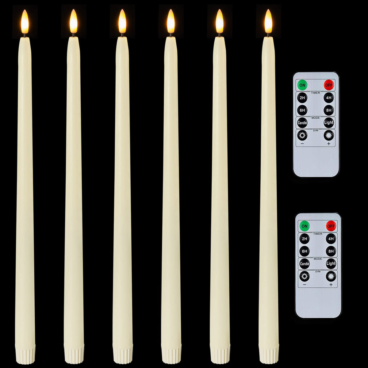 Homemory 15 inches Real Wax Flameless Taper Candles with Remote Timer, 6 Pcs Ivory LED Taper Candles Battery Operated with 3D Flickering Flame, Window Candle Led Candlesticks for Dinners Home Decor