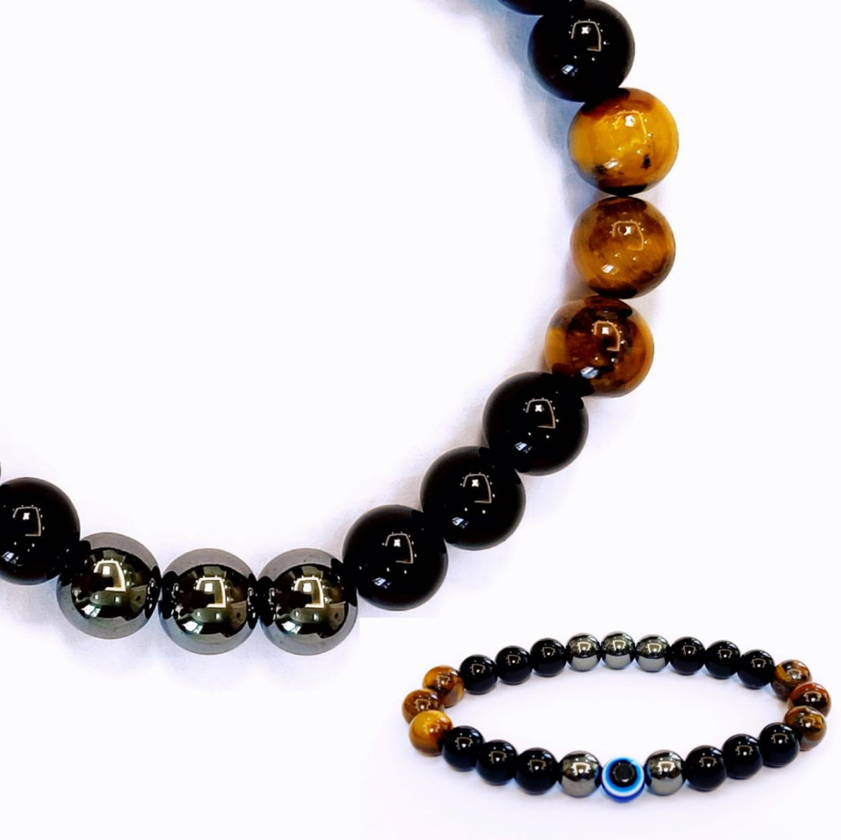 WEFRIN Evil Eye with Hematite Black Obsidian Tiger Eye Stone Triple Protection Bracelets for Men Women, Crystal Stone Bracelet Bring Luck Prosperity and Happiness Jewelry