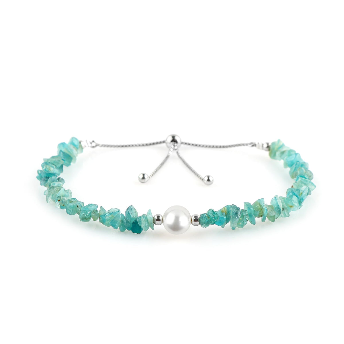 CRYSTALIS Natural Grandidierite Beads Slider Bolo Bracelet with Elegant Pearl, Uncut Chips Nuggets Crystals, Chakra Healing Gemstone, Women Jewelry, 925 Sterling Silver Slider 10 inch