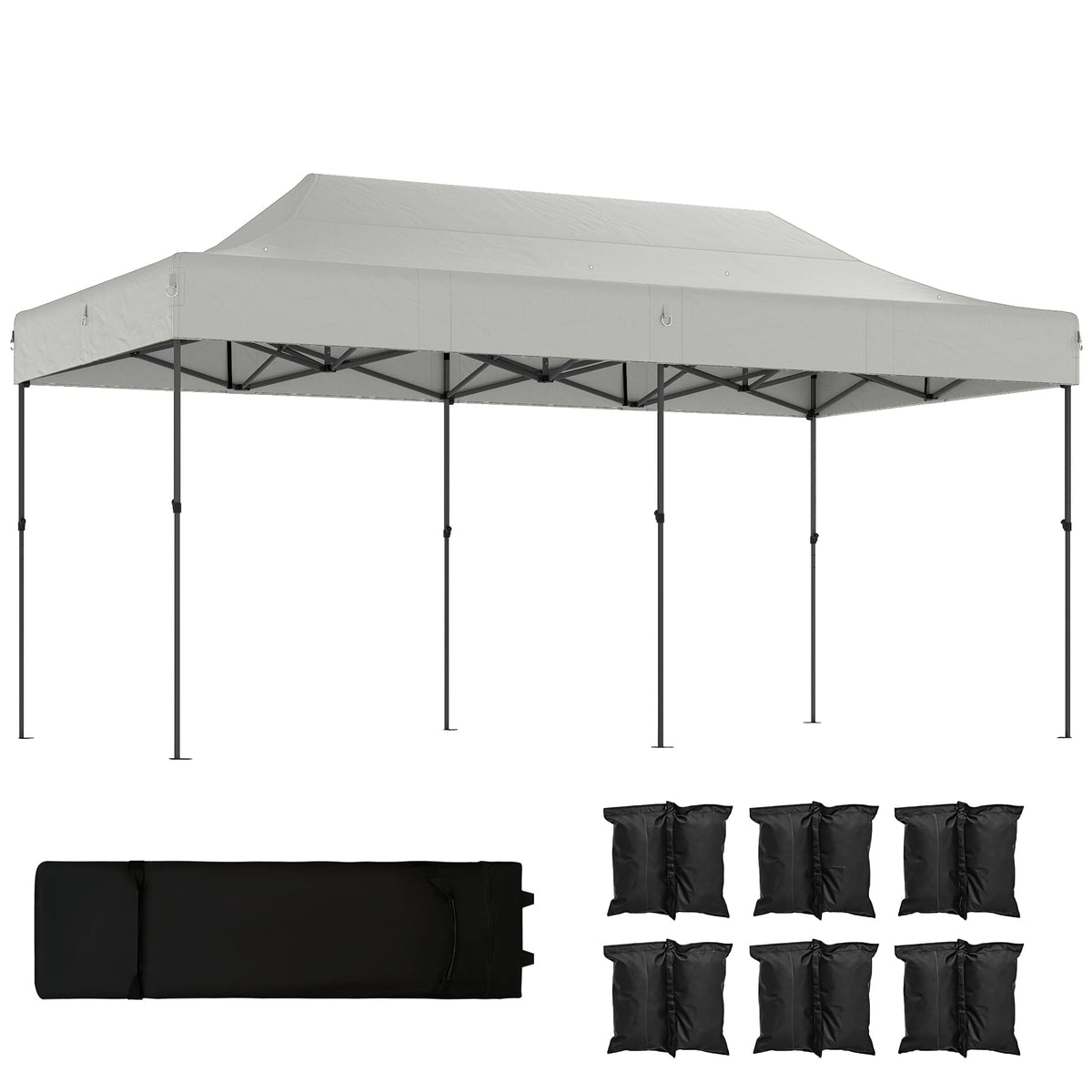 Outsunny 10 x 20 ft Pop Up Canopy Tent, Heavy Duty UPF50+ Outdoor Portable Instant Canopy Shelter with Wheeled Carry Bag, Sandbags, Adjustable Height for Parties, Events, Camping, White