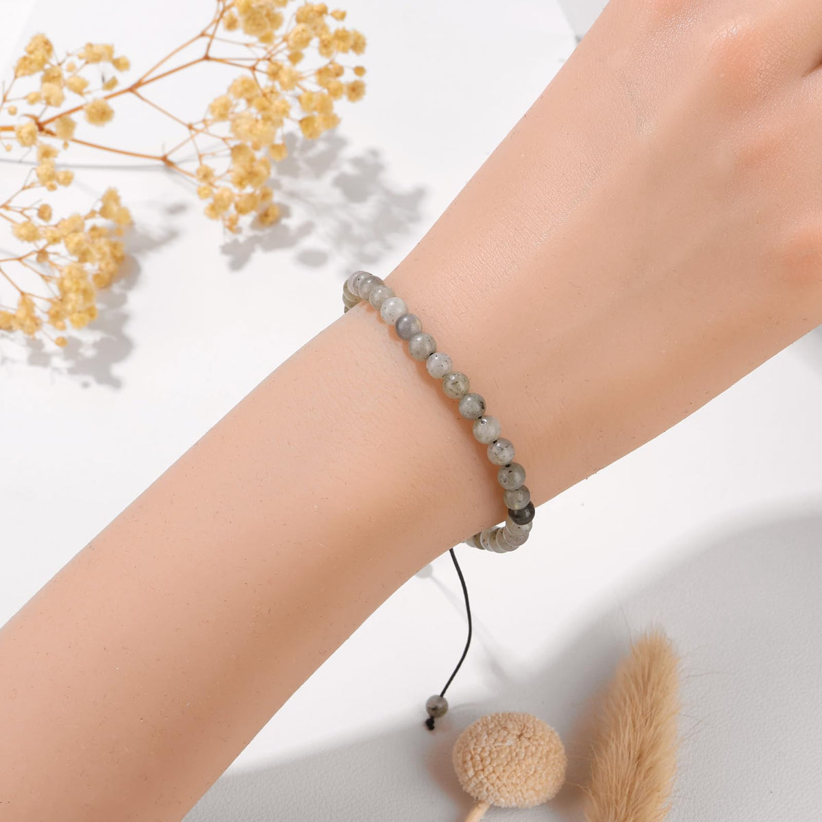 Pendlixy Adjustable 4mm Labradorite Natural Small Gemstone Beaded Bracelet Gravel Beads Crystal Healing Bracelet for Women Reiki Spiritual Jewelry Gifts