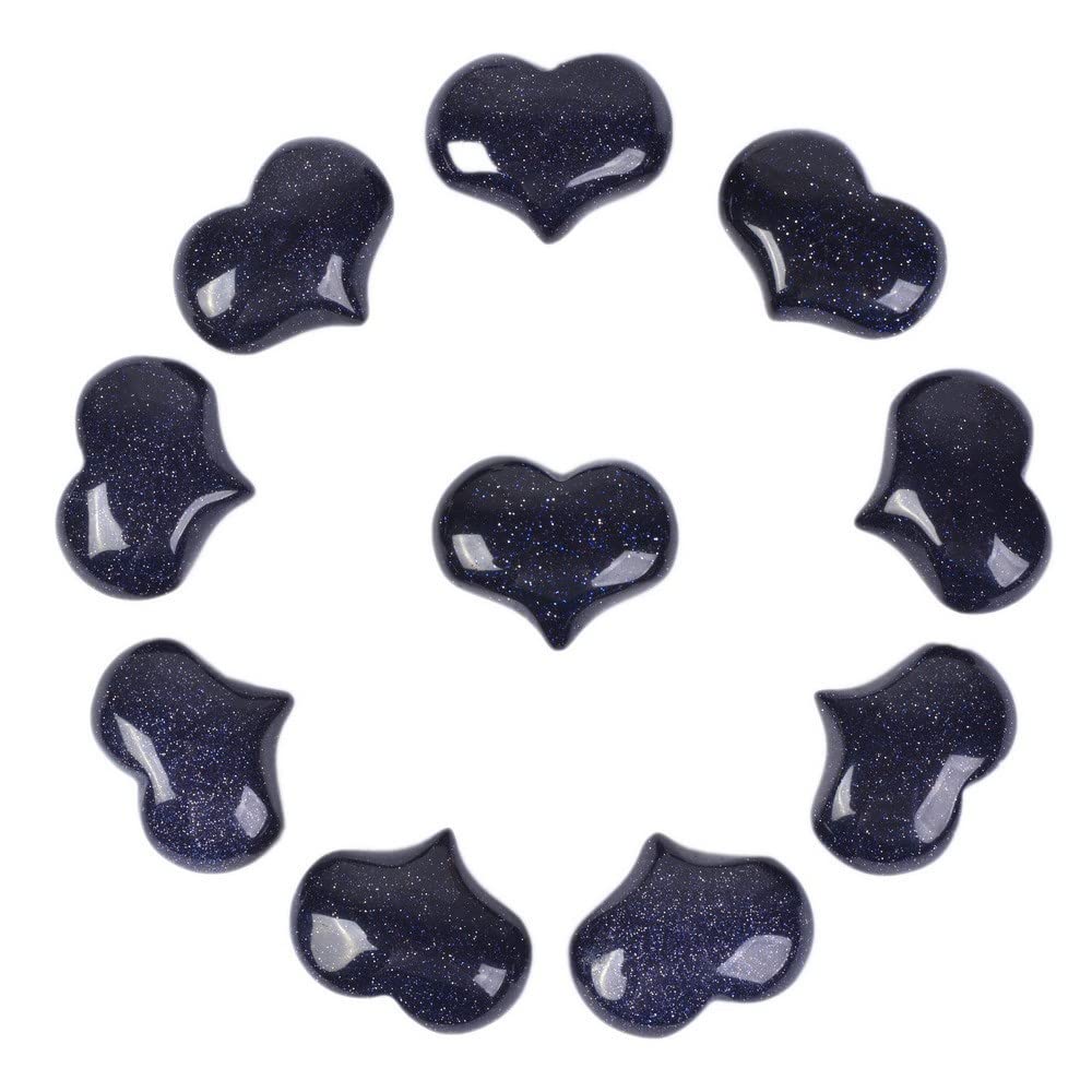 Justinstones Synthetic Blue Goldstone Healing Crystal 1 inch Mini Puffy Heart Pocket Stone Iron Gift Box (Pack of 10)