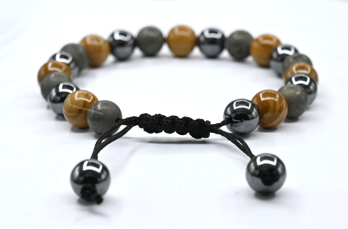 Amazing Gemstone New Beginnings Manifestation Bracelet - Yellow Jasper Pyrite Hematite Bracelet Set for Men Women Healing Calming Anxiety Stress Relief Gifts Pulseras Para Hombres Mujer (Adjustable)