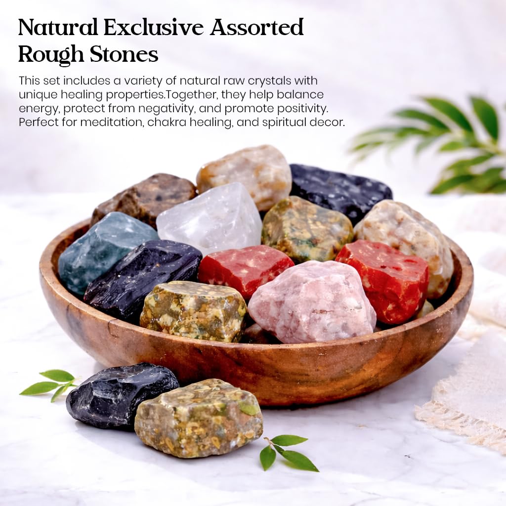 Crocon 1LB Exclusive Assorted Rough Bulk Natural Stone Raw Gemstone Tumbling Cabbing Polishing Gem Mining Chakra Balancing Reiki Healing Good Luck Gift Home Office Decor