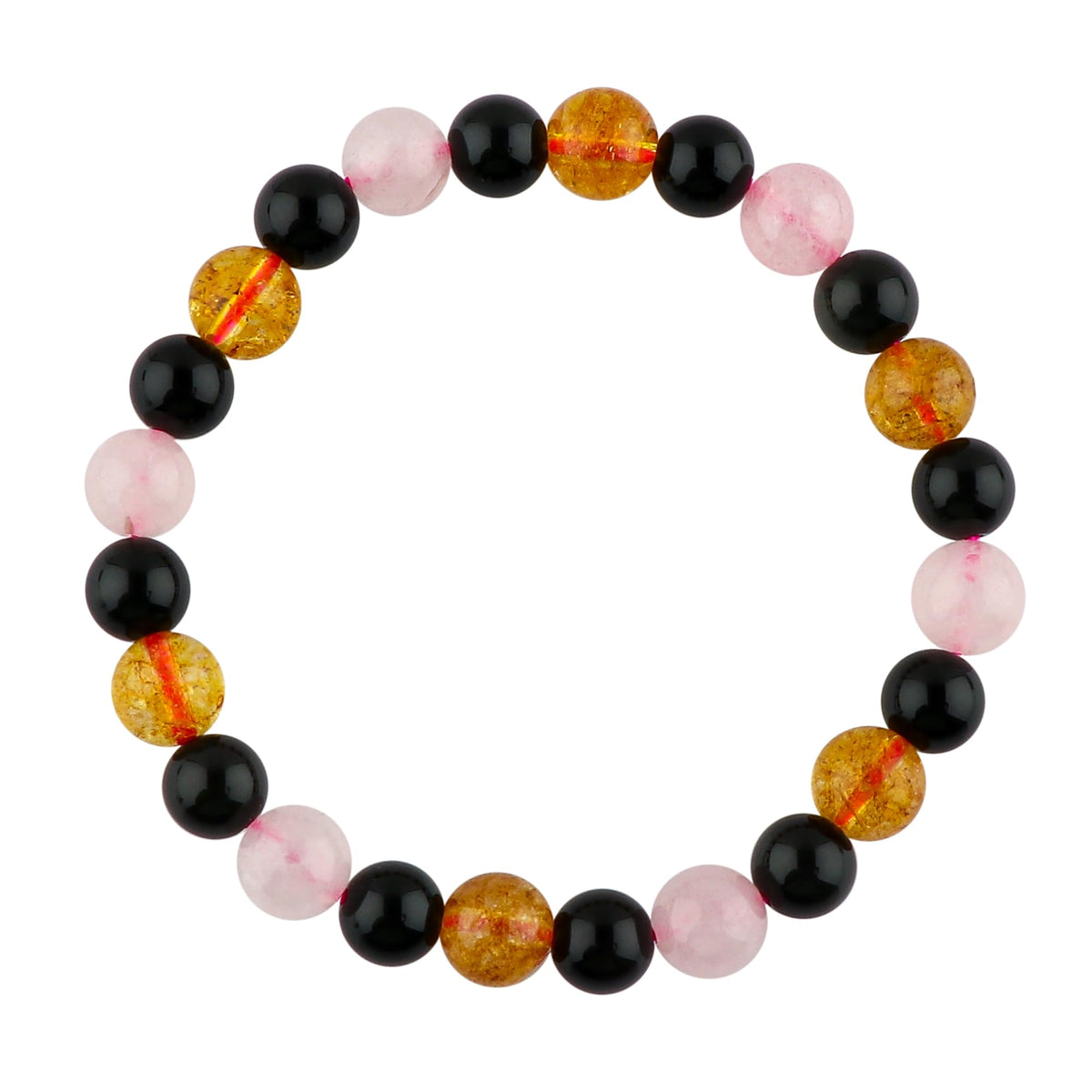 CRYSTALIS Triple Protection Bracelet - Unisex Stretchable Elastic Bracelet - Natural Gemstone Beads Jewelry, Birthstone, Healing, Chakra, Yoga Balancing, Reiki (Citrine+Rose Quartz+Obsidian)