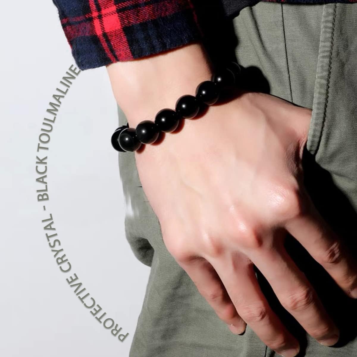 12MM Black Tourmaline Crystal Bracelet, 3A Grade Real Gemstones Stretch Bracelet, Come with Extra Beads & Beaded Tools Kit, Fit 8" Wrist Size, Perfect choice for Friends | Familys