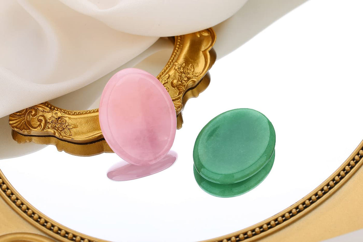 QINJIEJIE 2PCS Thumb Worry Stone for Anxiety Healing Crystals Sets Rose Quartz Crystals Green Aventurine Hand Carved Gemstone Oval Pocket Meditation Crystal Palm Stone Anxiety Relief Items