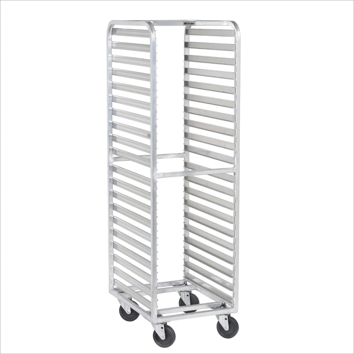 DCUBE Aluminum 20-Pan Bakery Rack with 3" Spacing, Heavy-Duty Double-Welded Frame, Side Load Pan Slides, 5" Polyolefin Swivel Casters, Commercial Sheet Pan Rack for Bakery, Kitchen & Food Service