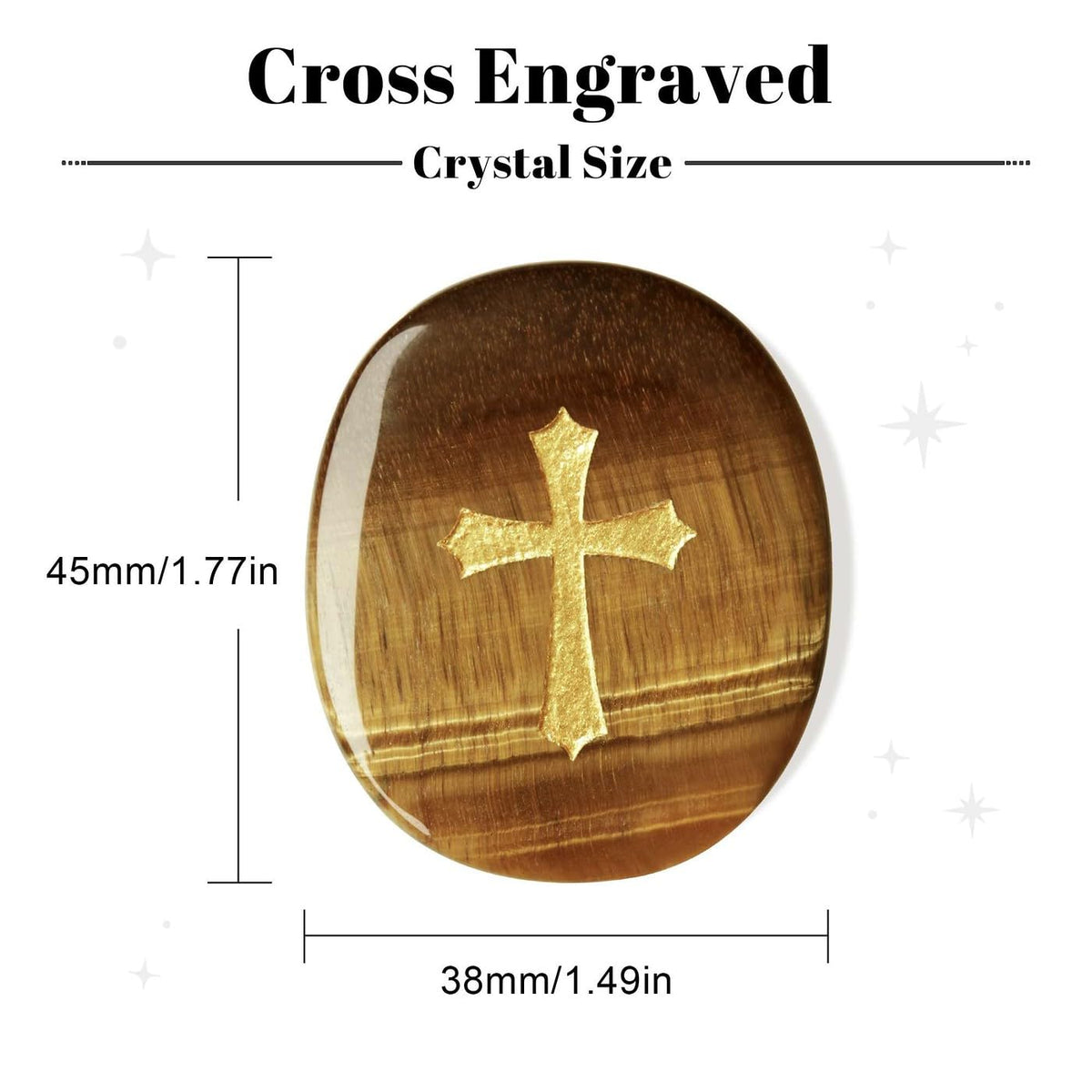 LAIDANLA Tiger Eye Cross Engraved Healing Crystal Worry Stones for Pray Faith Anxiety Relief Oval Palm Stone Polished Natural Crystal Gifts