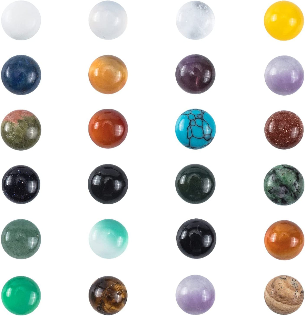 PH PandaHall 46pcs 23 Styles Stone Cabochons 8mm Gemstone Half Round Flatback Gemstones Beads Quartz Chakra Stone Crystal for Earring Necklace Bracelet Jewelry Making