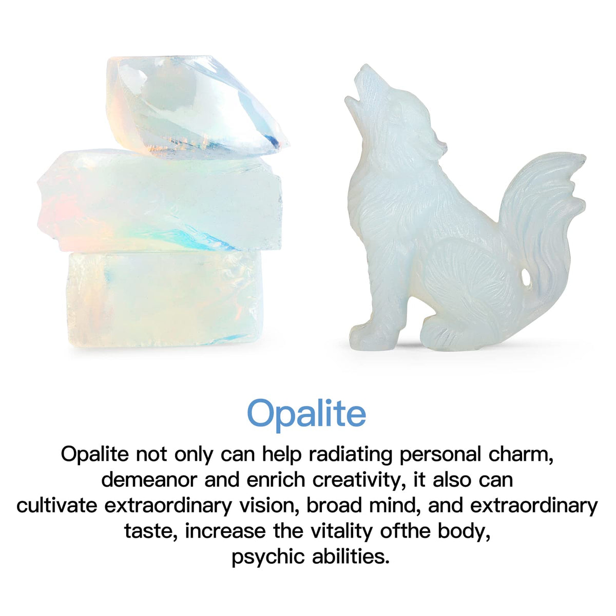 LEADGEM 2.0" Opalite Wolf Statue Gifts Healing Crystal Decor Big Tail Wolf Figurines Wolve Statue,Hand Carved Healing Stone Wolf Stone Sculpture Ornaments Top Colletctible