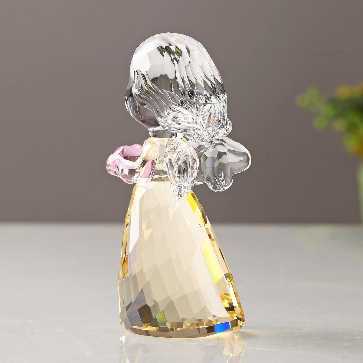 DOJOZ Crystal Little Angel Christmas Birthday Gifts Cherub Figurine Paperweight Decor Ornaments Art Collecible (Gold)
