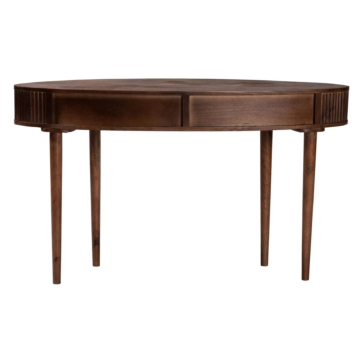 Baxton Studio Linore Fluted Wood Console Table - 2-Drawer Oval Accent Table for Living Room or Entryway