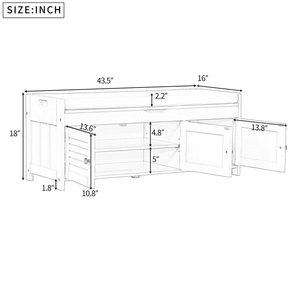 Merax Rustic Storage Bench with Removable Cushion Multifunction Shoe Cabinets for Entryway Hallway Front Door White
