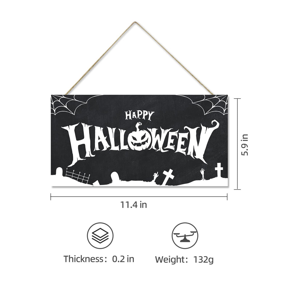 GLLBTPT Halloween Wood Hanging Sign Happy Halloween Decor Sign Spiderweb Sign for Front Door Halloween Decorations Outdoor, Halloween Party Decorations