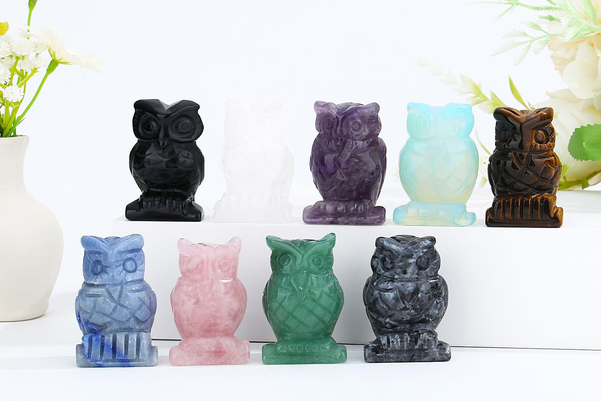 YATOJUZI 2” Owl Decors Natural Opal Crystals Stones Moonstone Cute Decor Polished Hand-Carved Sculpture Statue Figurines Gemstone Home Office Desk Decoration Reiki Energy Gifts
