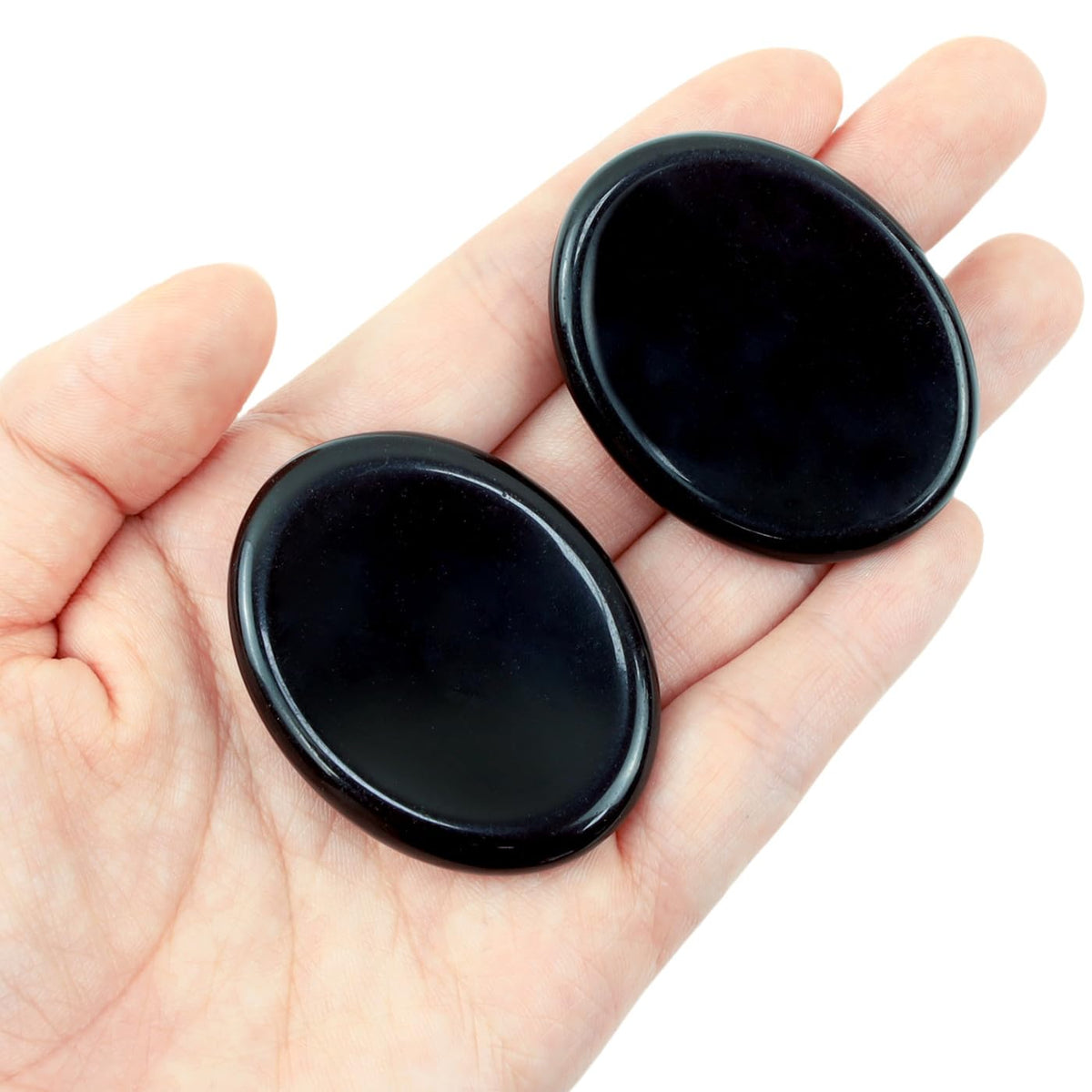 NUKAYAI Thumb Worry Stone Black Obsidian Crystal Stone Healing Crystals Pocket Oval Natural Stress Relief Gifts Meditation Accessories Palm Reiki Tiny Fidget Trinket Anxiety Relief Items for Women Men