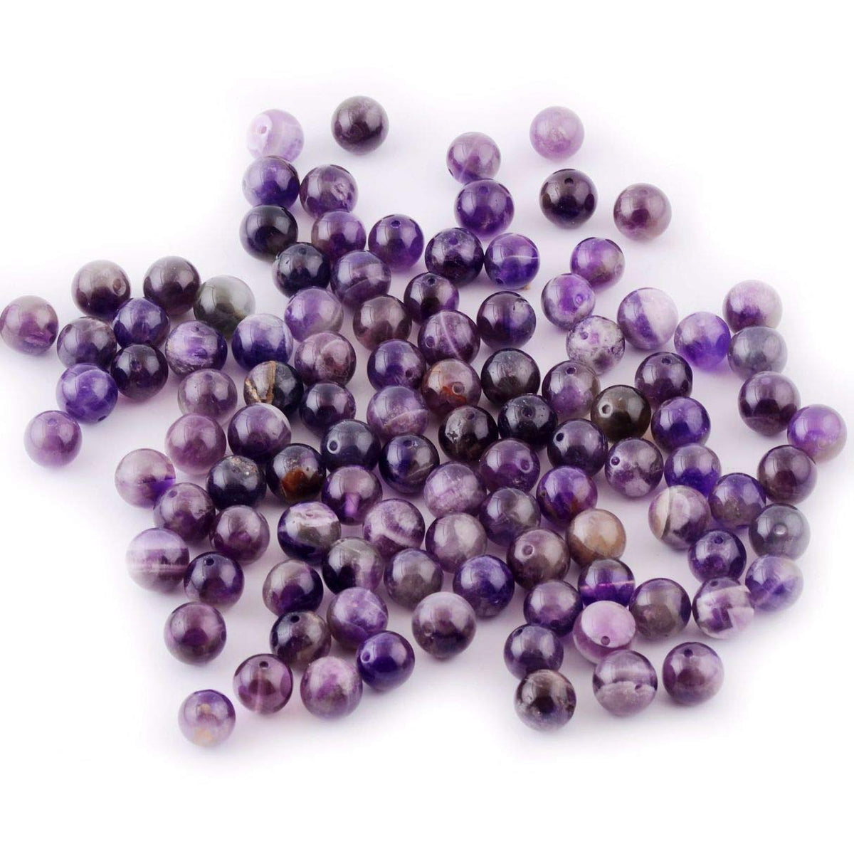 Natural Stone Beads 100pcs Round Genuine Real Stone Beading Loose Gemstones Hole Size 1mm DIY Smooth Bead for Bracelet Necklace Earrings Jewelry Making (Amethyst Purple, 6mm)