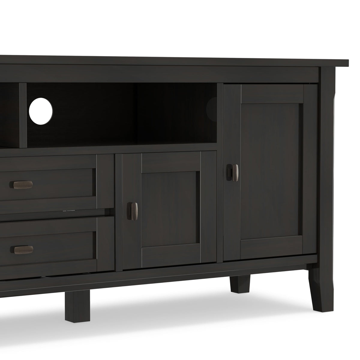 SIMPLIHOME Warm Shaker TV Stand - 72 inch Wide Solid Wood Media Console in Hickory Brown, Transitional Entertainment Center for Living Room for TVs up to 80 Inches with Cabinets and Cable Management