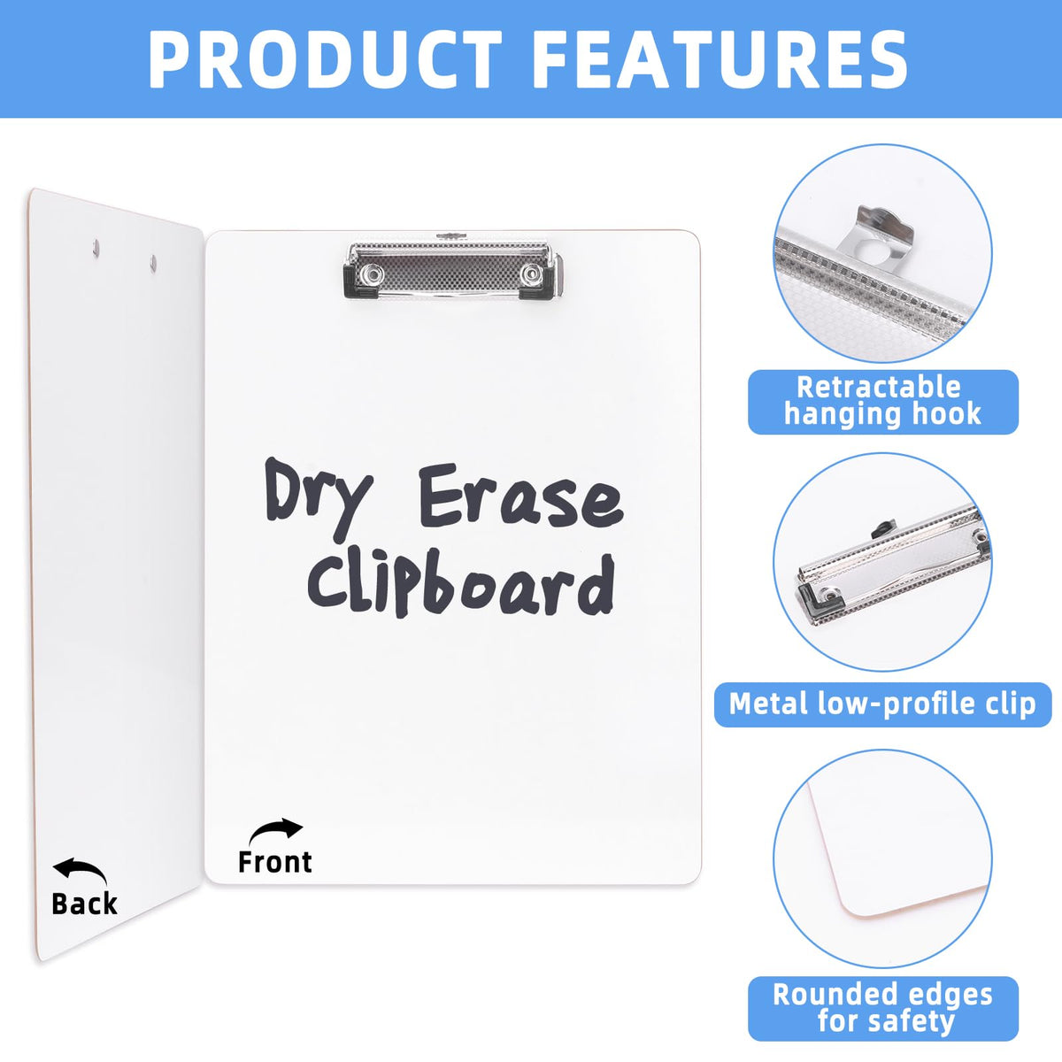 Dry Erase Clipboard 10 Pack, Clip Boards 9"x12" Whiteboard Clipboards Bulk Double Sided White Board for Classroom, Students, Office & School Supply