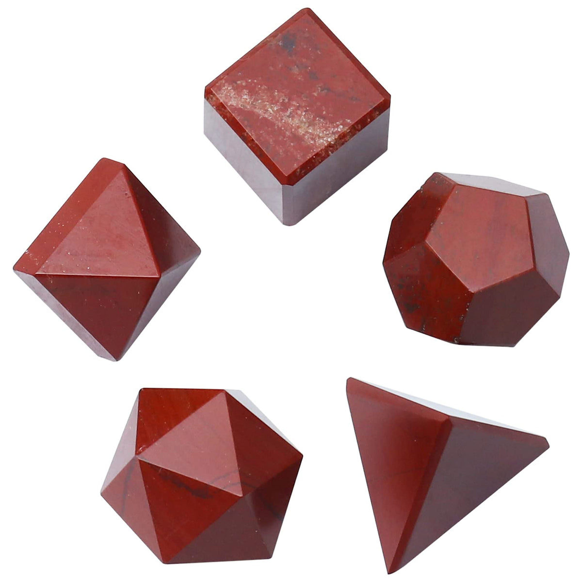 Crocon Red Jasper 5Pcs Platonic Solids Crystal Geometry Set, Platonic Solids Sacred Geometric Stones for Meditation Reiki Balancing Healing Chakra Stone Cleansing Spiritual Good Luck (1520 mm)
