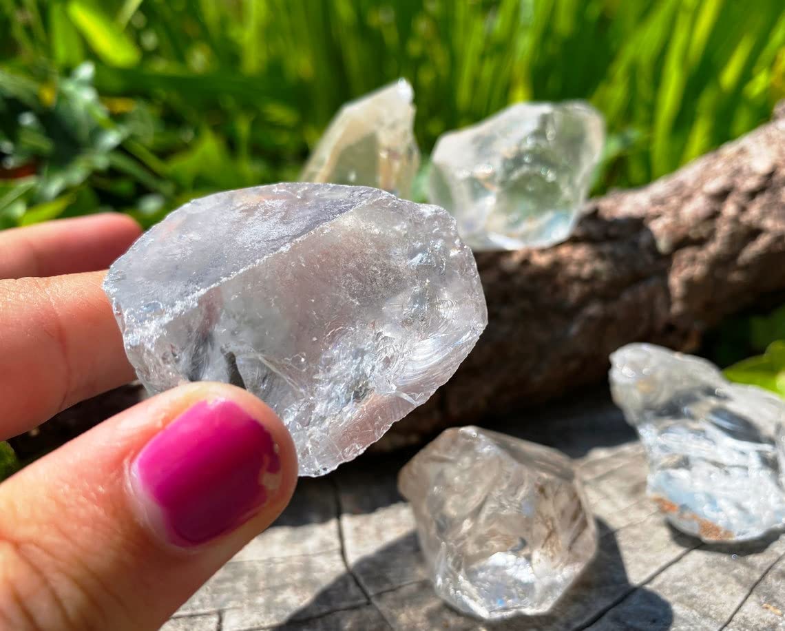 Simurg Raw Clear Crystal Stone 1lb Quartz Rough Aroma Stone for Cabbing, Tumbling, Cutting, Lapidary, Polishing, Reiki Crystal Healing