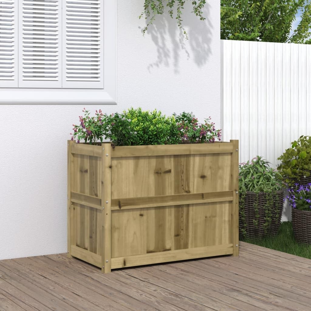 Foknhdi Large Outdoor Garden Planter Box 35 4x35 4x27 6 in Treated Solid Pine Wood Weathered Brown Raised Flower Bed for Patio Balcony Herb Vegetables
