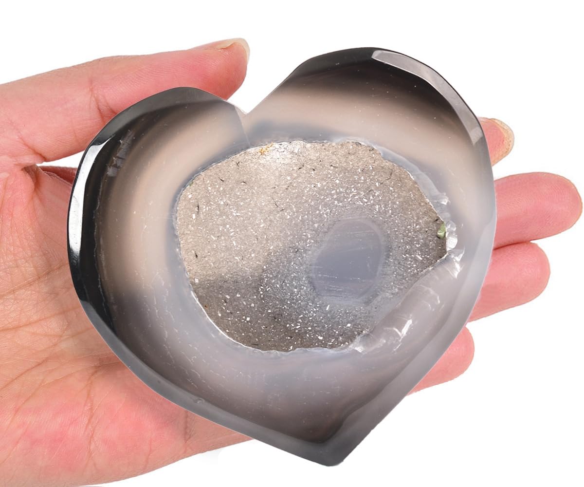 JIC Gem Large Heart Crystal Agate Geode Druzy Palm Worry Stone Reiki Crystals and Healing Stones 3.1-3.5"(80-90mm)