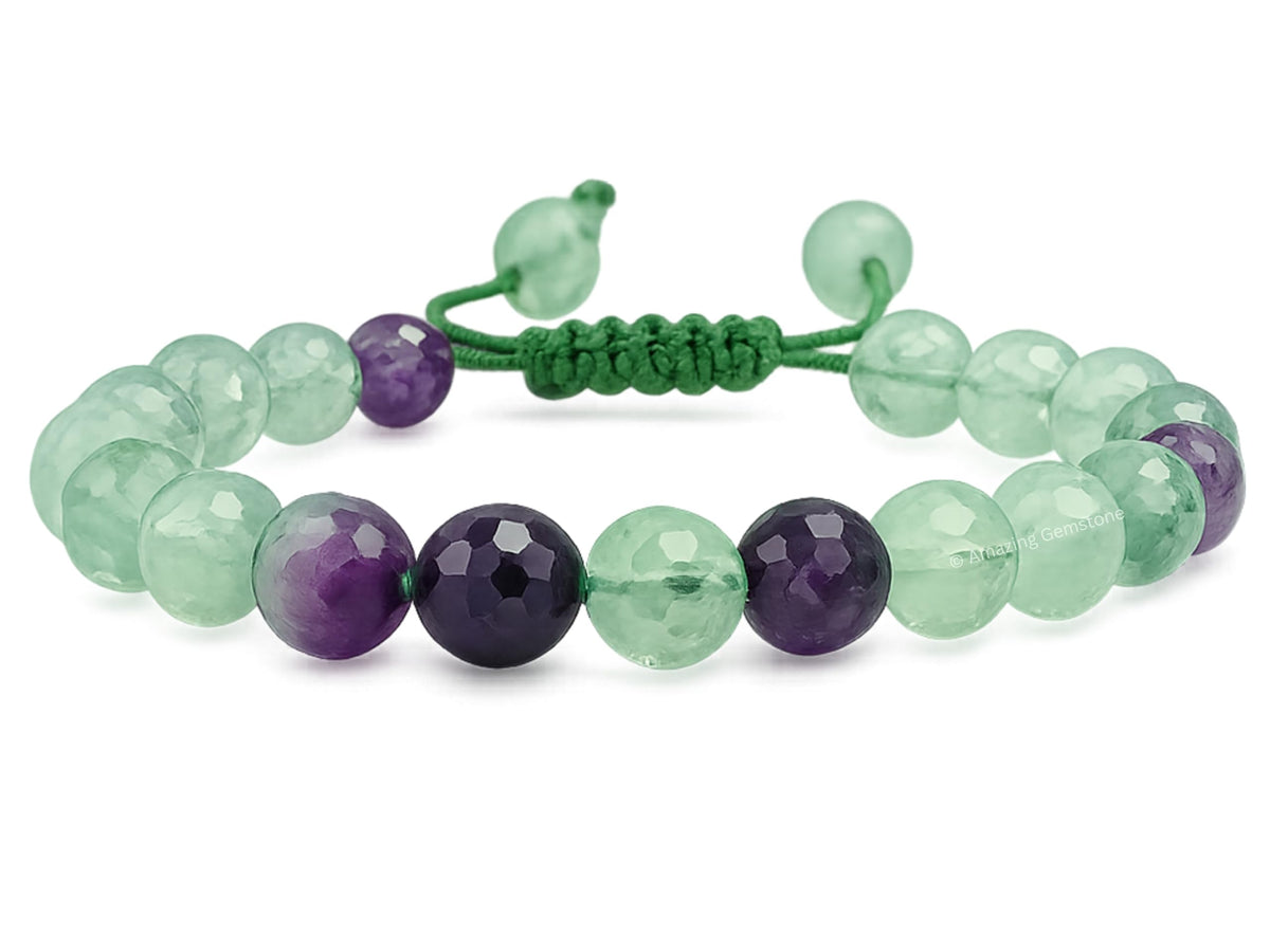 Amazing Gemstone Multi Fluorite Bracelet for Women - Chakra Mens Bracelet Protection Crystals & Healing Stones - Blessing Bracelet Spiritual Meditation Gift (Faceted Beaded Bracelet, Adjustable)