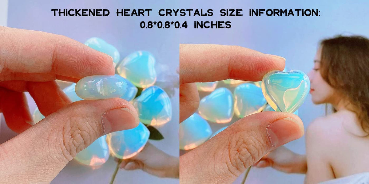 QINJIEJIE 20PCS Opalite Thick Heart Crystals Stones Natural Love Shaped Gemstones Pocket Quartz Crystal Bulk Polished Thumb Stones Set Worry Stone Reiki Energy Balancing Meditation Mini Gifts