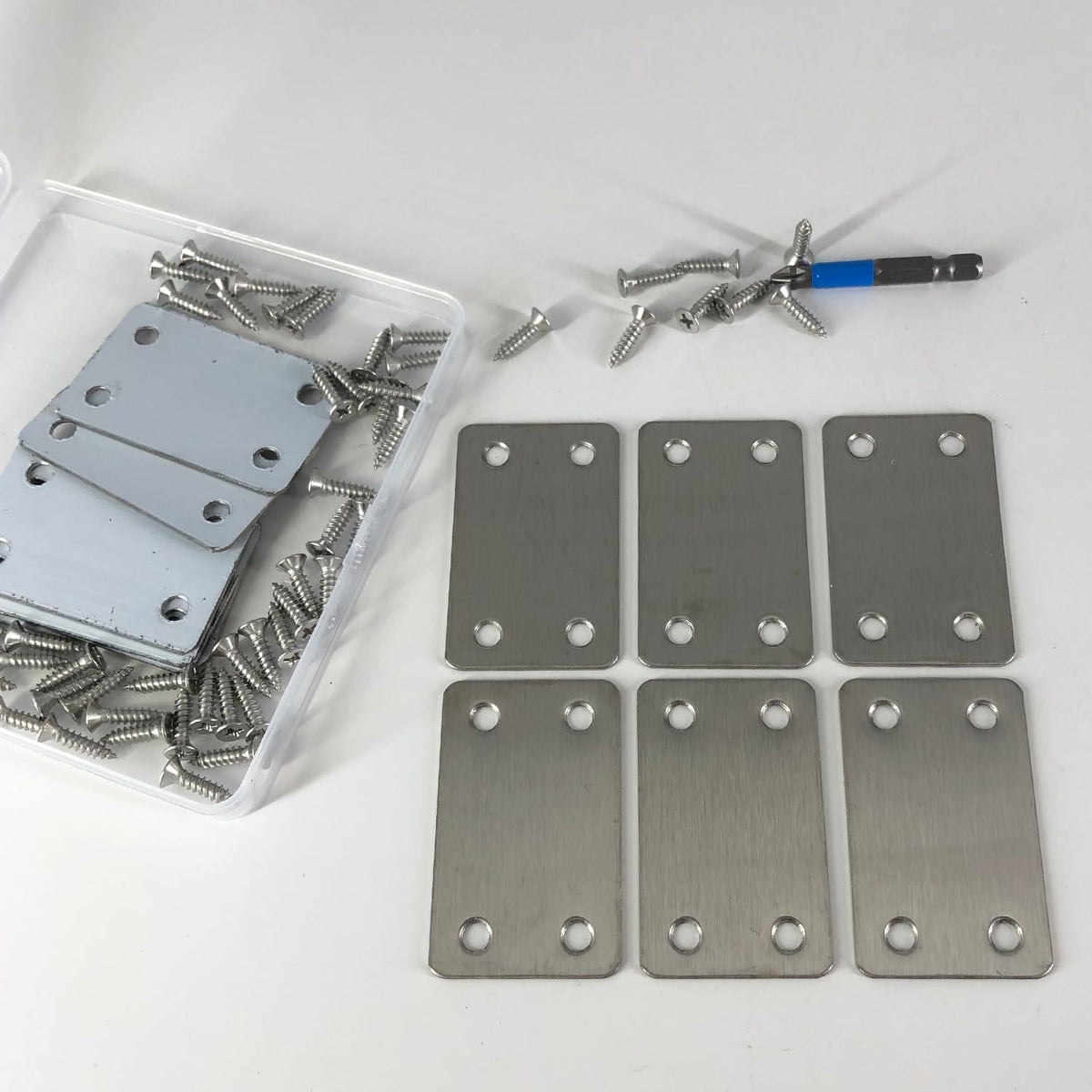 QSJ 12 Pack Flat Mending Plate, Metal Bracket, Stainless Steel Brace 2.36 x 1.49'', Fixing Joining Plate for Wood with 48PCS Screws, 1x Screwdriver., Black, QSJ-03